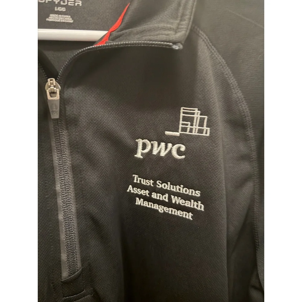 Spyder Mens Black Quarter Zip Pullover PwC Asset Wealth Management Logo Large